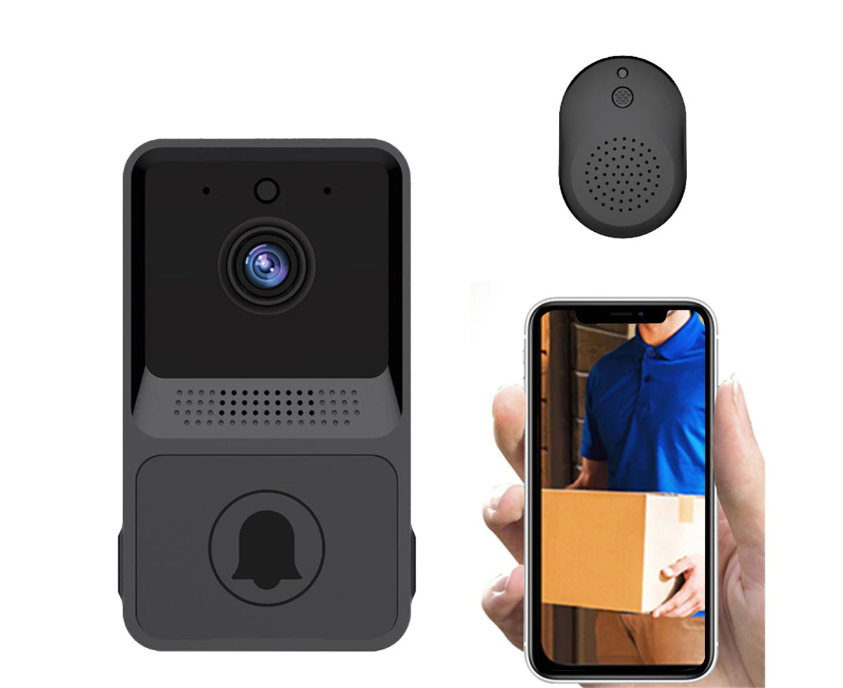 Wireless Doorbell WiFi Night Vision Security Door Bell with Dingdong Machine for Home Monitor-Black