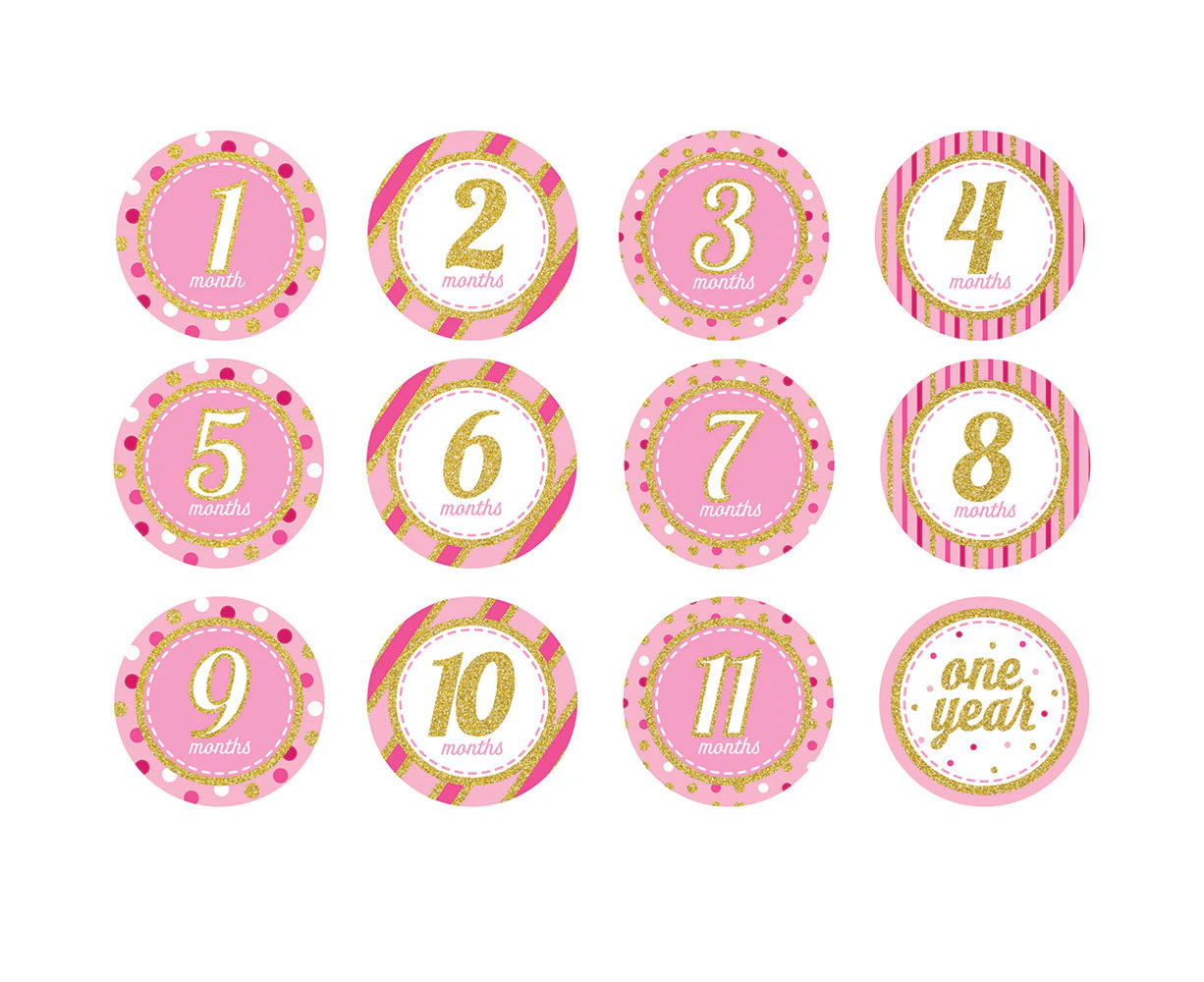 1st Birthday Pink Glitter Milestone Stickers