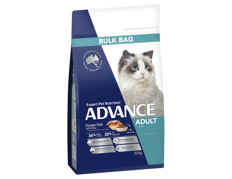 Advance Adult 1+ Dry Cat Food Ocean Fish w/ Rice Bulk 20kg