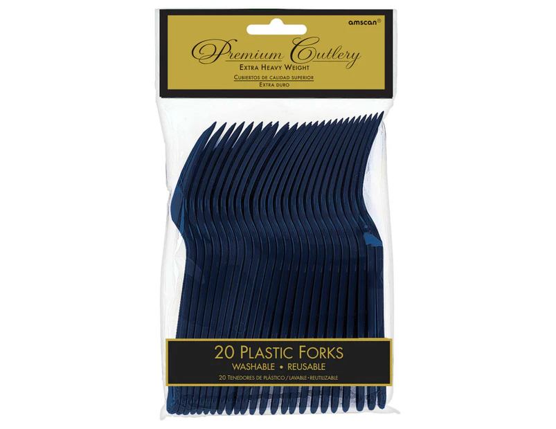 Navy Blue Plastic Forks 20 Pack
