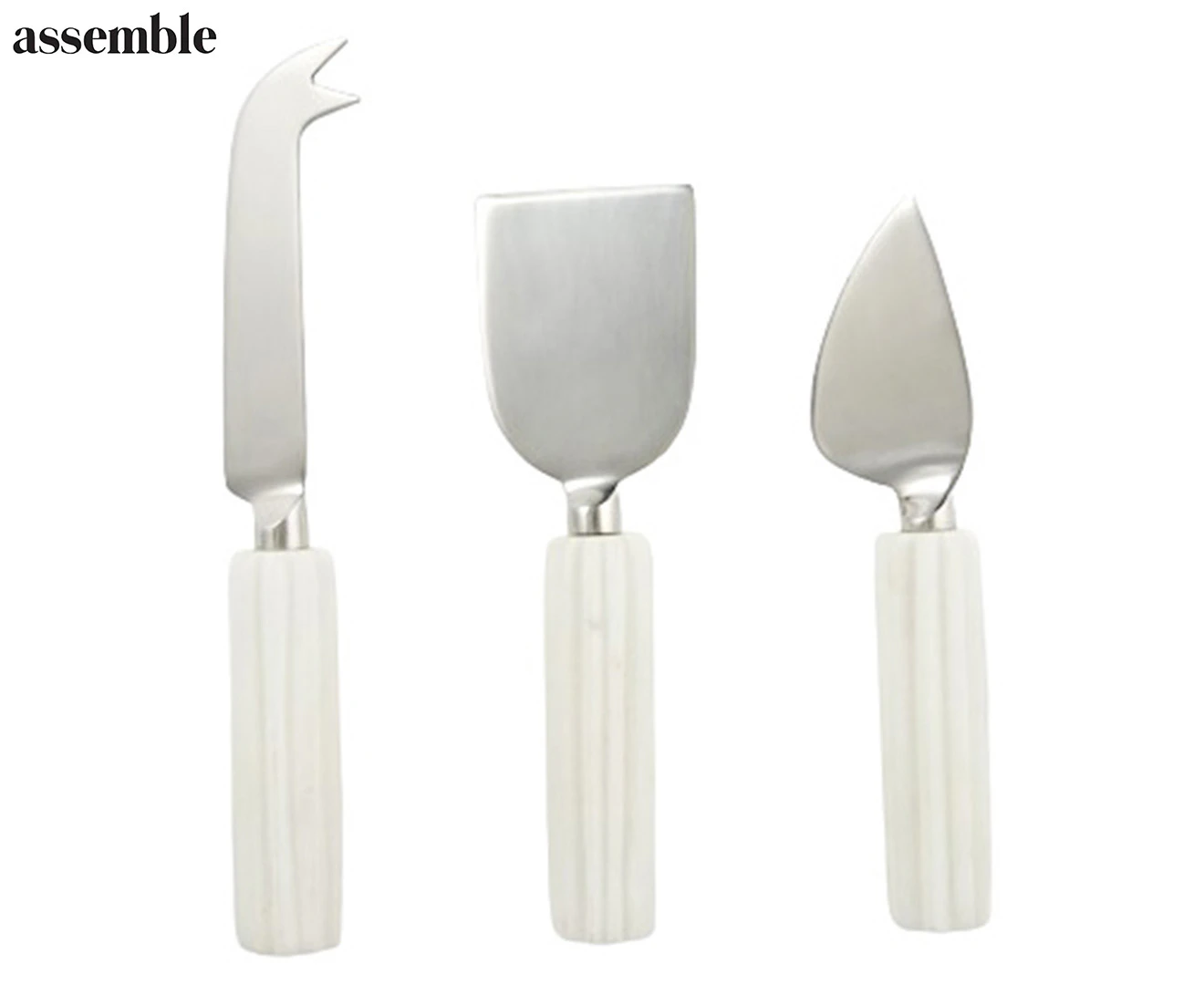 Assemble 3-Piece Mara Marble Steel Cheese Knives Set - White/Silver