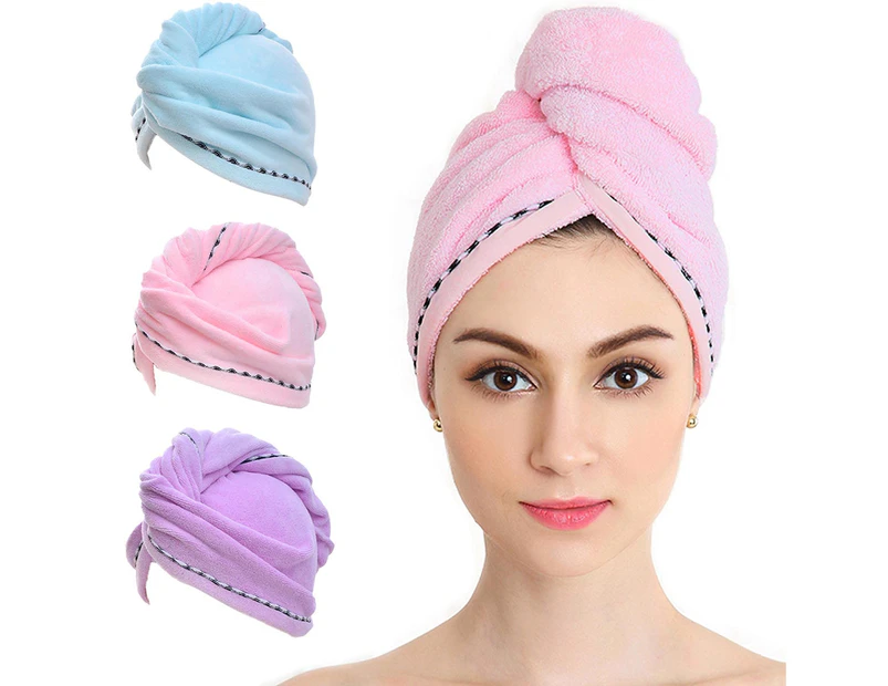 3 Pack Hair Towel Wrap, Microfiber Quick Drying Hair Towels, Bath Dryer Caps, Bath Hair Drying Towel, Quick Dryer Hat for Women