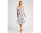 Millers Short Sleeve Rayon Midi Dress With Bust Shirring - Womens - Soft Pink Tropical