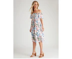 Millers Short Sleeve Rayon Midi Dress With Bust Shirring - Womens - Soft Pink Tropical