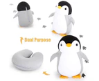 Modern-Deformable U-shape Neck Pillows Penguins Throw Pillow Neck Supporter Seat Cushion Headrest Office Nap Desktop Pad -black penguin