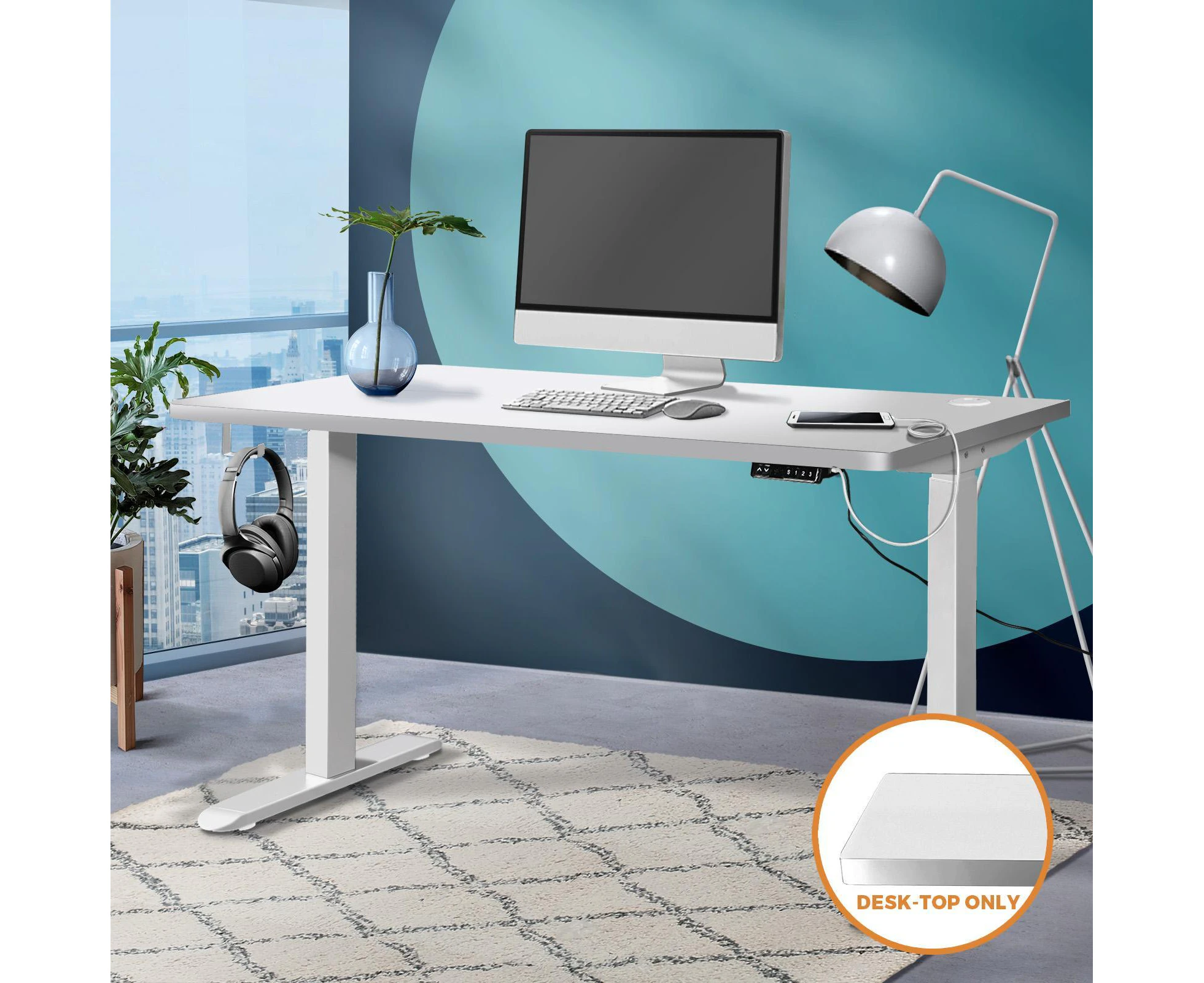 Oikiture Standing Desk Top Adjustable Electric Desk Board Computer Table White