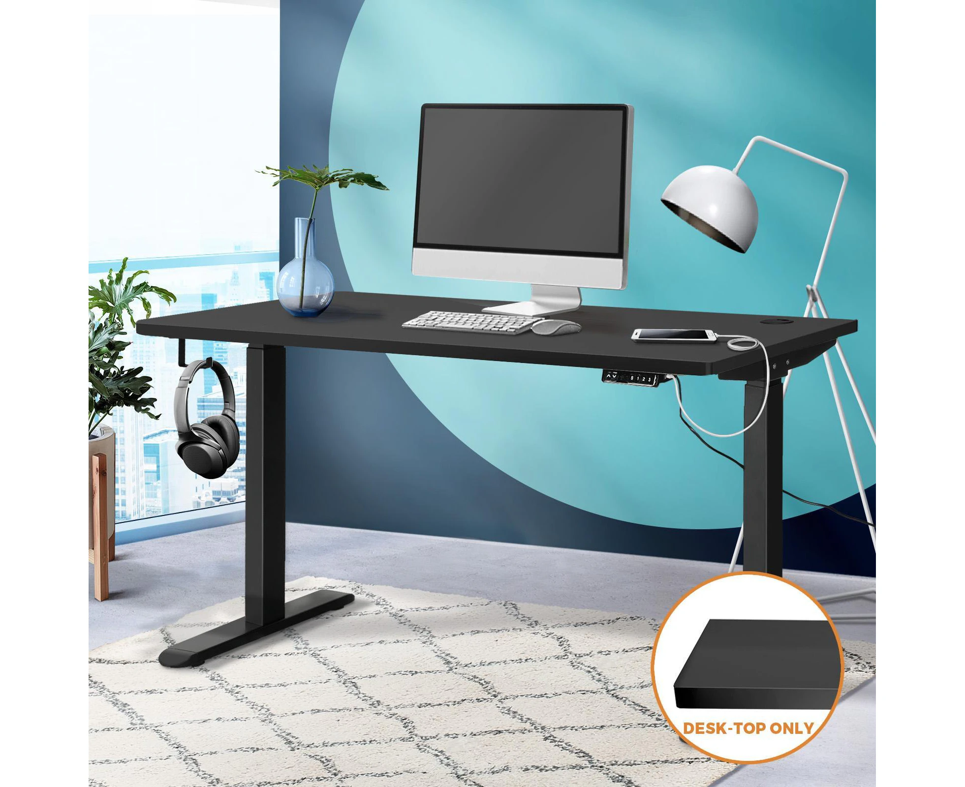 Oikiture Standing Desk Top Adjustable Electric Desk Board Computer Table Black