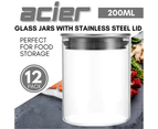 12 x GLASS JAR w/ STAINLESS STEEL LID 200mL Kitchen Food Storage Canister Pantry Food Storage Container Kithcen Canisters Glass Snap On Lid