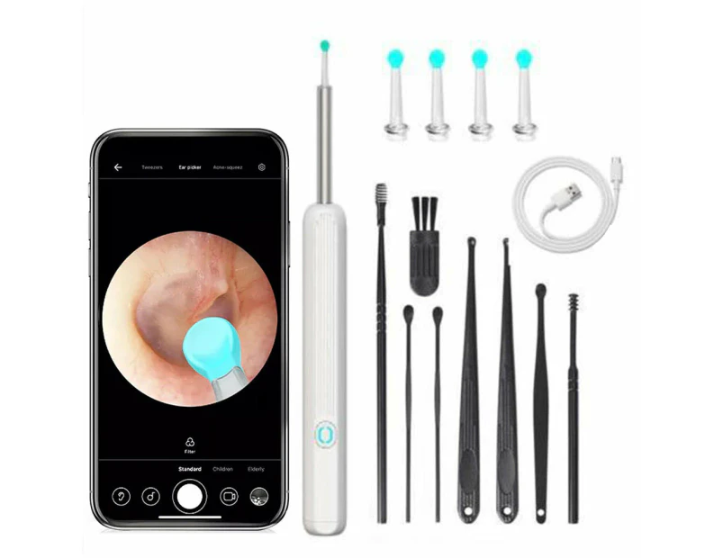Wax Removal Tool Camera 3.3mm HD Ear Scope Otoscope with Light-White
