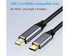 Adapter Cable Plug Play Support 4K 1.8m Type-C to Mini DisplayPort Converter Cord for Laptop