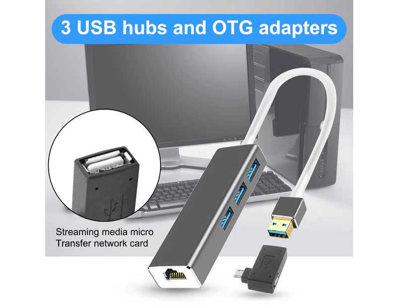 Ethernet Adapter High Speed 10/100Mbps Micro USB to RJ45 LAN Converter with 3 USB Hub OTG Adapter for Streaming TV Stick