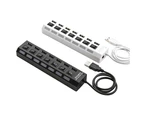 7-Port USB 2.0 HUB Splitter High Speed Adapter ON/OFF Switch for Laptop PC - Black