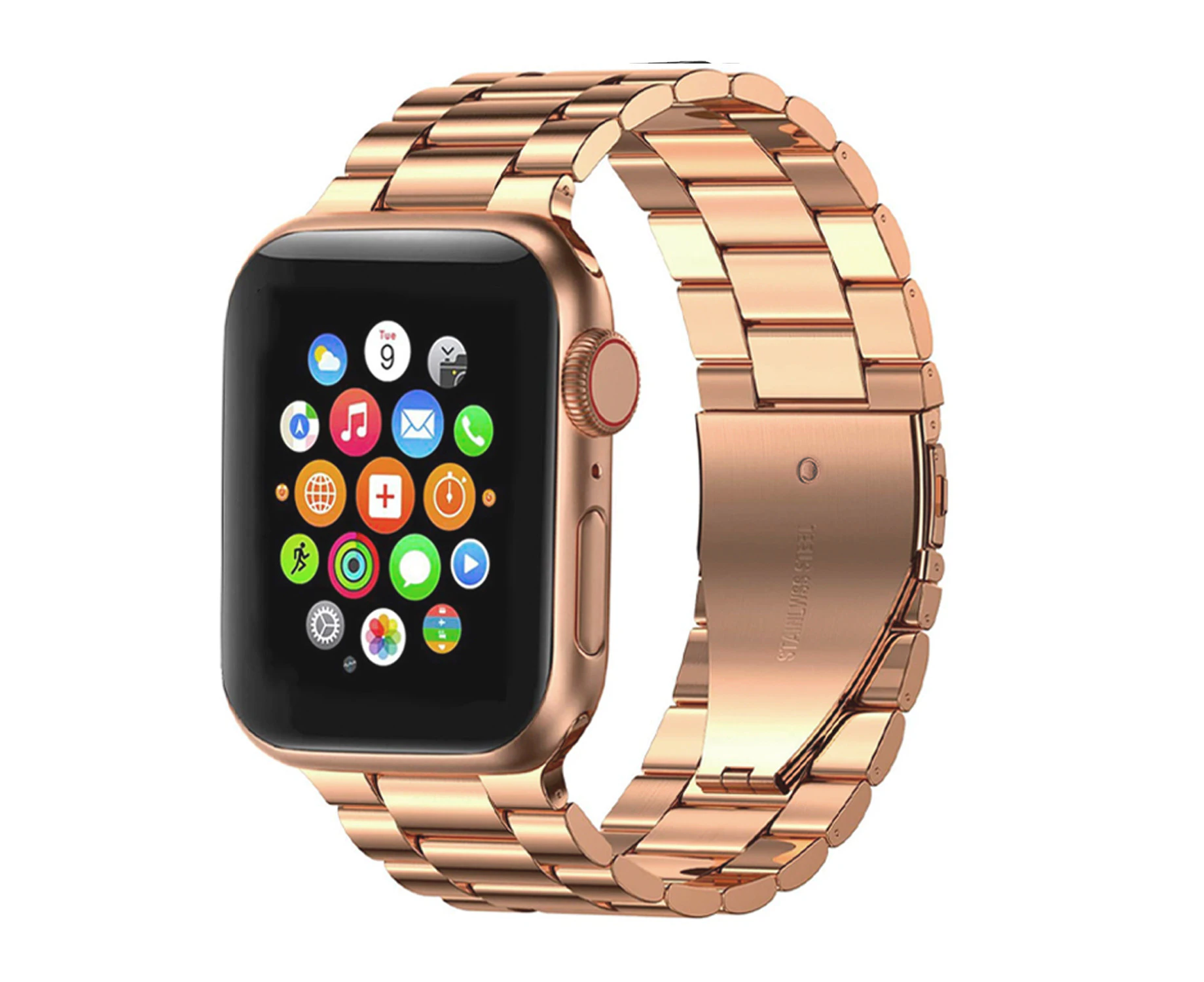 ZUSLAB Apple Watch Stainless Steel Metal Band 45mm 44mm 42mm for Apple Watch Series 9/8/7/6/5/4/3/2/1 SE - Rose Gold