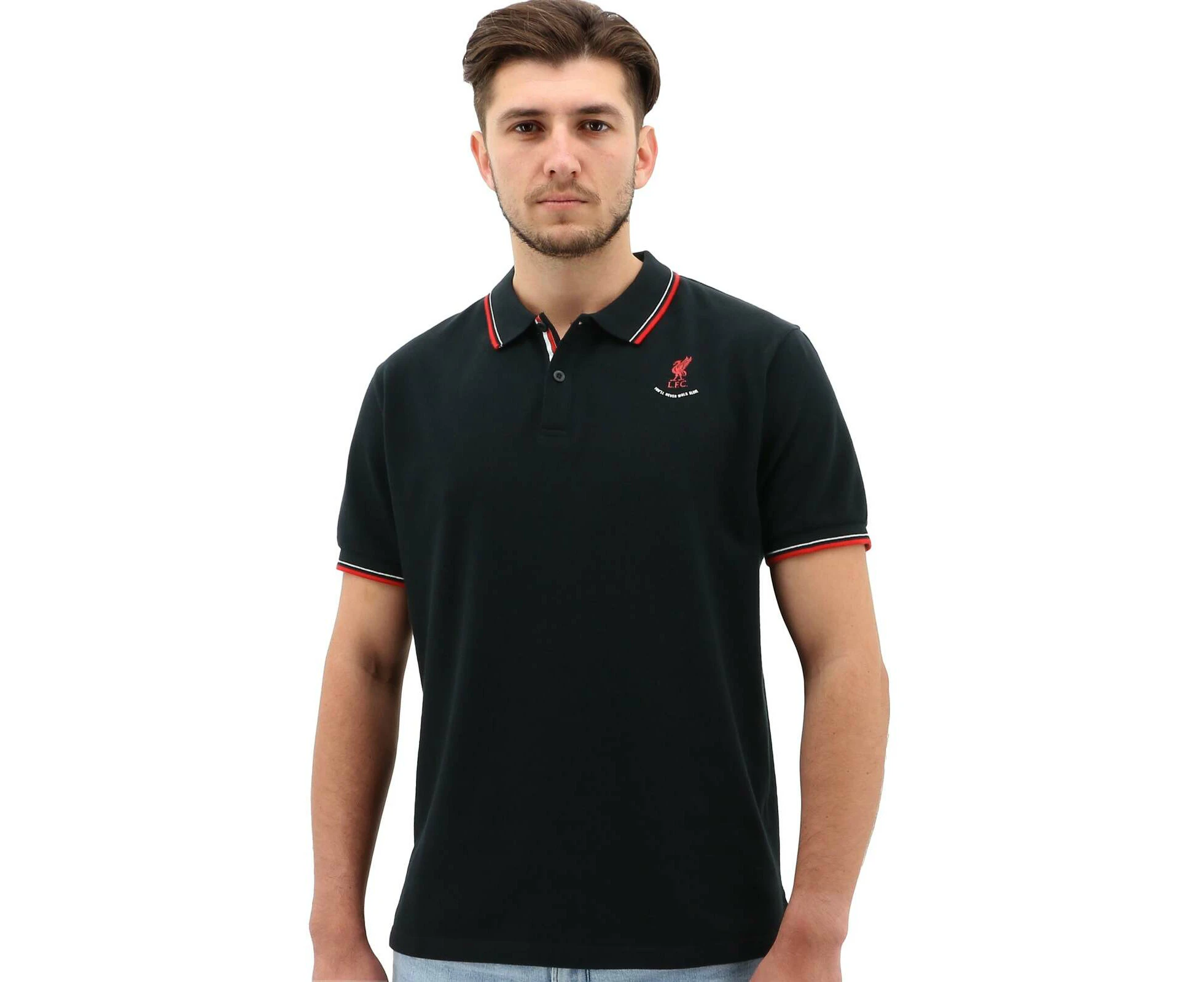 Liverpool FC Mens Polo Shirt LFC Cotton Soccer Football - Black