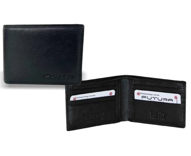 Futura Mens RFID Protected Slim Genuine Leather Wallet - Black