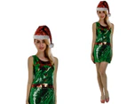 Womens Christmas Sequin Elf Dress Costume Party Dress Up Xmas Ladies