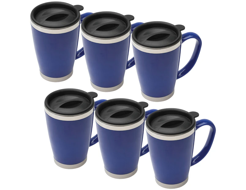 6x 425ml Double Walled Ranger Mug Travel Cup Thermal Bulk Pack - Blue