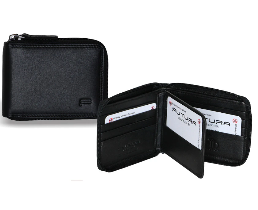 Futura Mens Zip Around Leather Wallet RFID Gift - Black