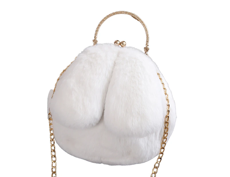 Bestjia Women Cute Rabbit Ears Faux Fur Crossbody Chain Shoulder Bag Pouch Purse Handbag - A