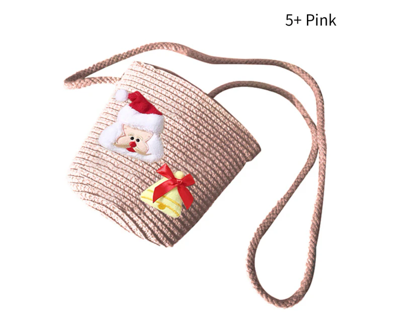 Bestjia Straw Fashion Children Mini Cartoon Wallet Beach Crossbody Shoulder Hanging Bag - 5 Pink