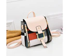 Bestjia Women Faux Leather Color Block Plaid Mini Backpack Crossbody Shoulder Bag Handbag - Black