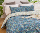 Dreamaker Olivia Floral Cotton Reversible Quilt Cover Set - Blue/White