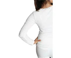 Ladies Merino Wool Blend Long Sleeve Thermal Spencer Top Underwear Thermals - Beige