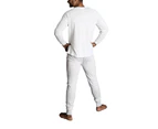 2pcs Set Men's Merino Wool Blend Long Sleeve Thermal Top & Long Johns Pants Underwear - Beige