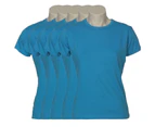 5x Women's Plain Ladies T SHIRT 100% COTTON Basic Tee Casual Top Size 6-24 BULK - Cyan Blue