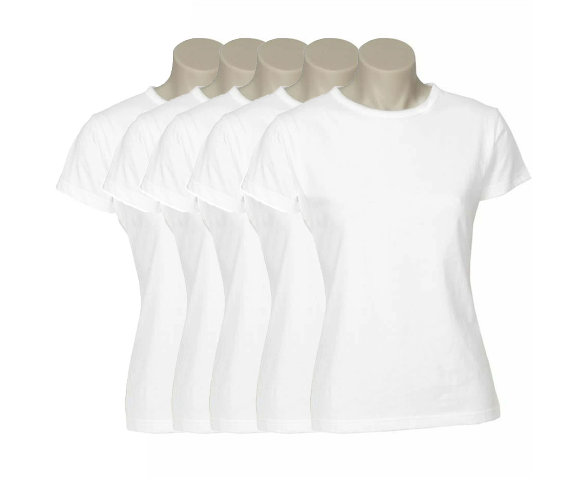 5x Women's Plain Ladies T SHIRT 100% COTTON Basic Tee Casual Top Size 6-24 BULK - White