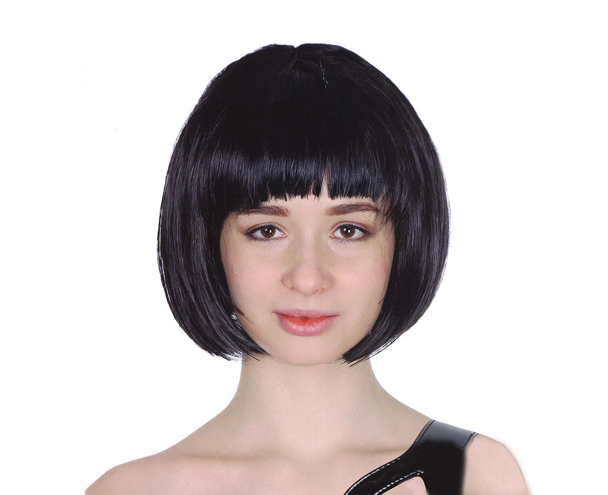 Bob Wig Costume Short Straight Fringe Cosplay Party Womens Hair - Black