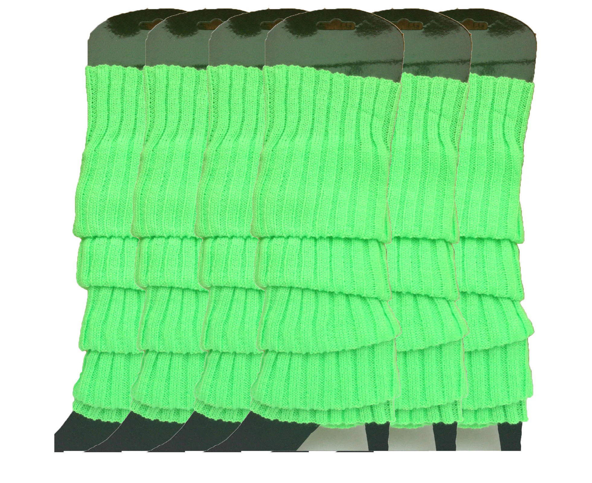 6x Womens Leg Warmers Disco Winter Knit Dance Party Crochet Legging Socks Costume - Fluro Green