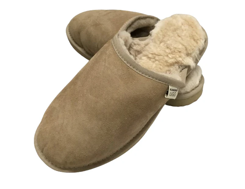 100% Australian Merino Sheepskin Scuffs Moccasins Slippers Winter Slip On UGG - Men's - Sand