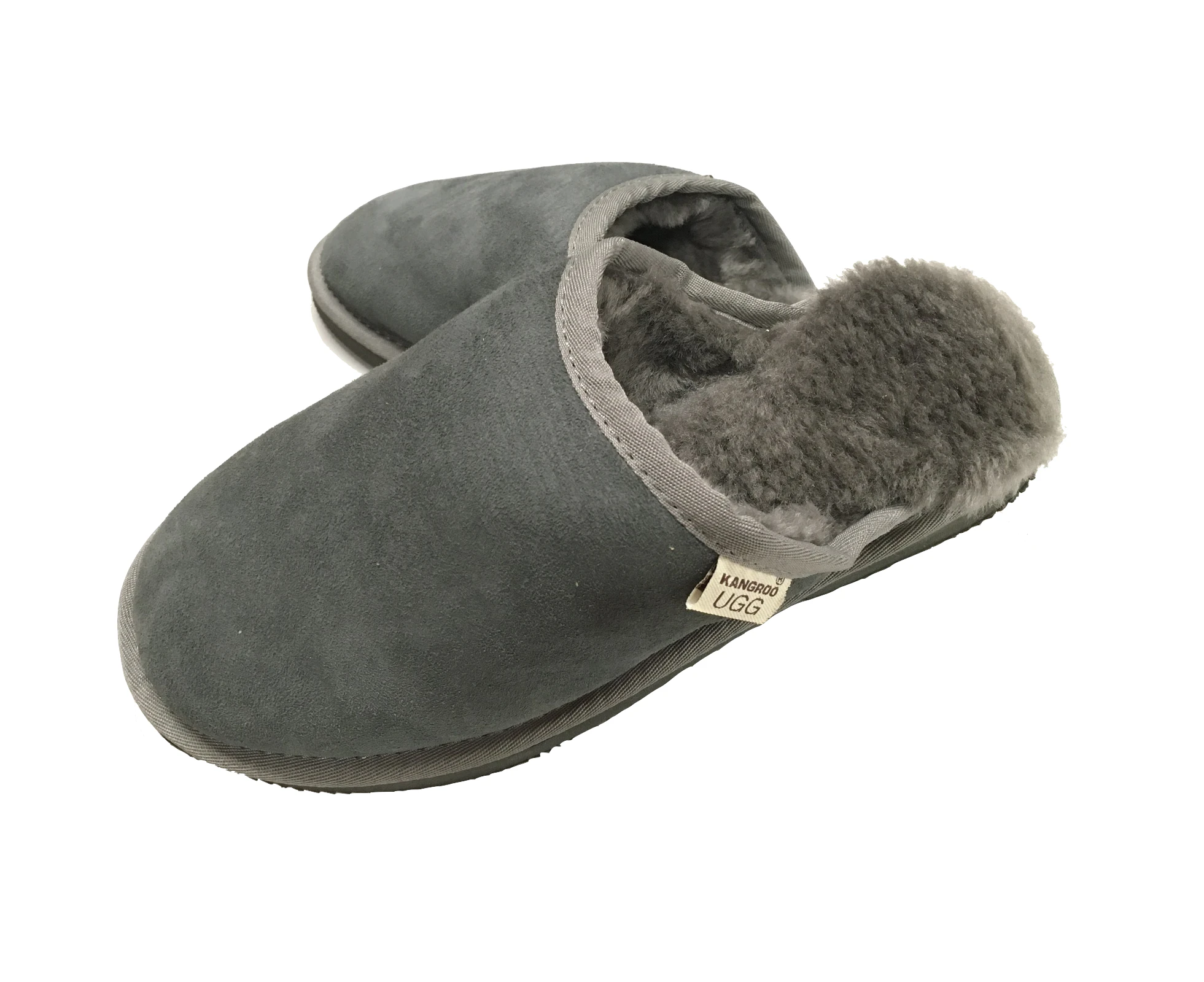 100% Australian Merino Sheepskin Scuffs Moccasins Slippers Winter Slip On UGG - Men's - Grey