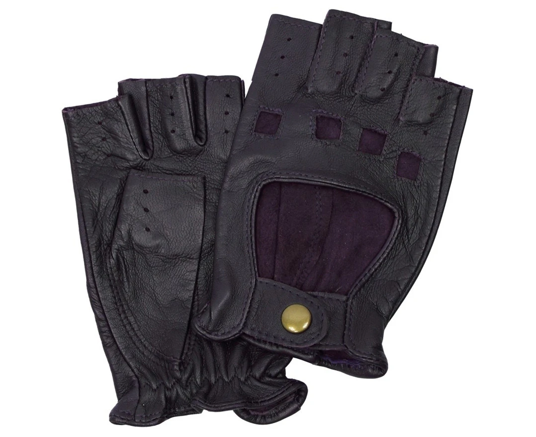 Dents Womens Half Finger Leather Driving Gloves Lashana Racing Button Glove