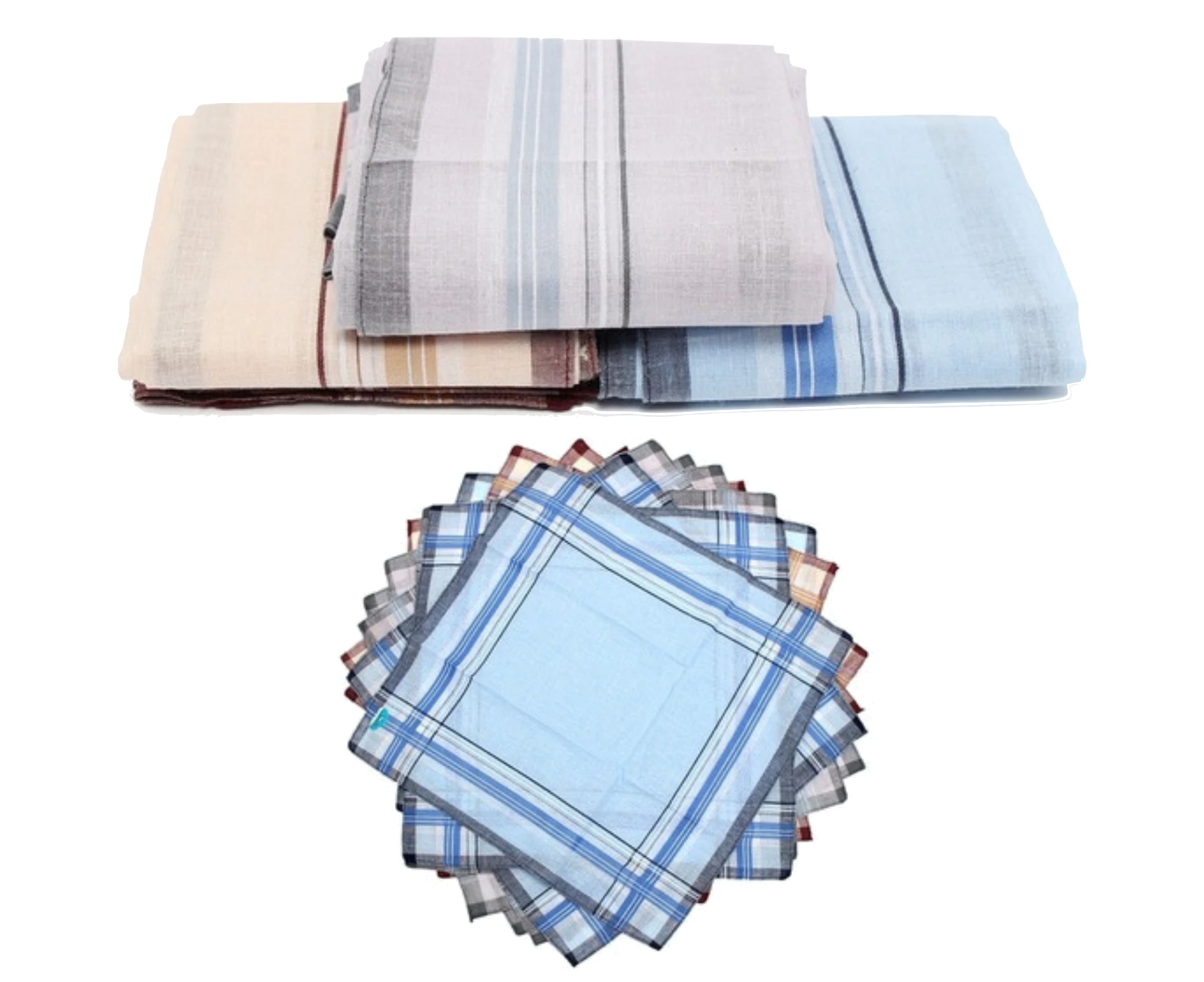 Mens HANDKERCHIEFS 100% Cotton Pocket Square Hanky Handkerchief 5x35cm - 12 Hankies