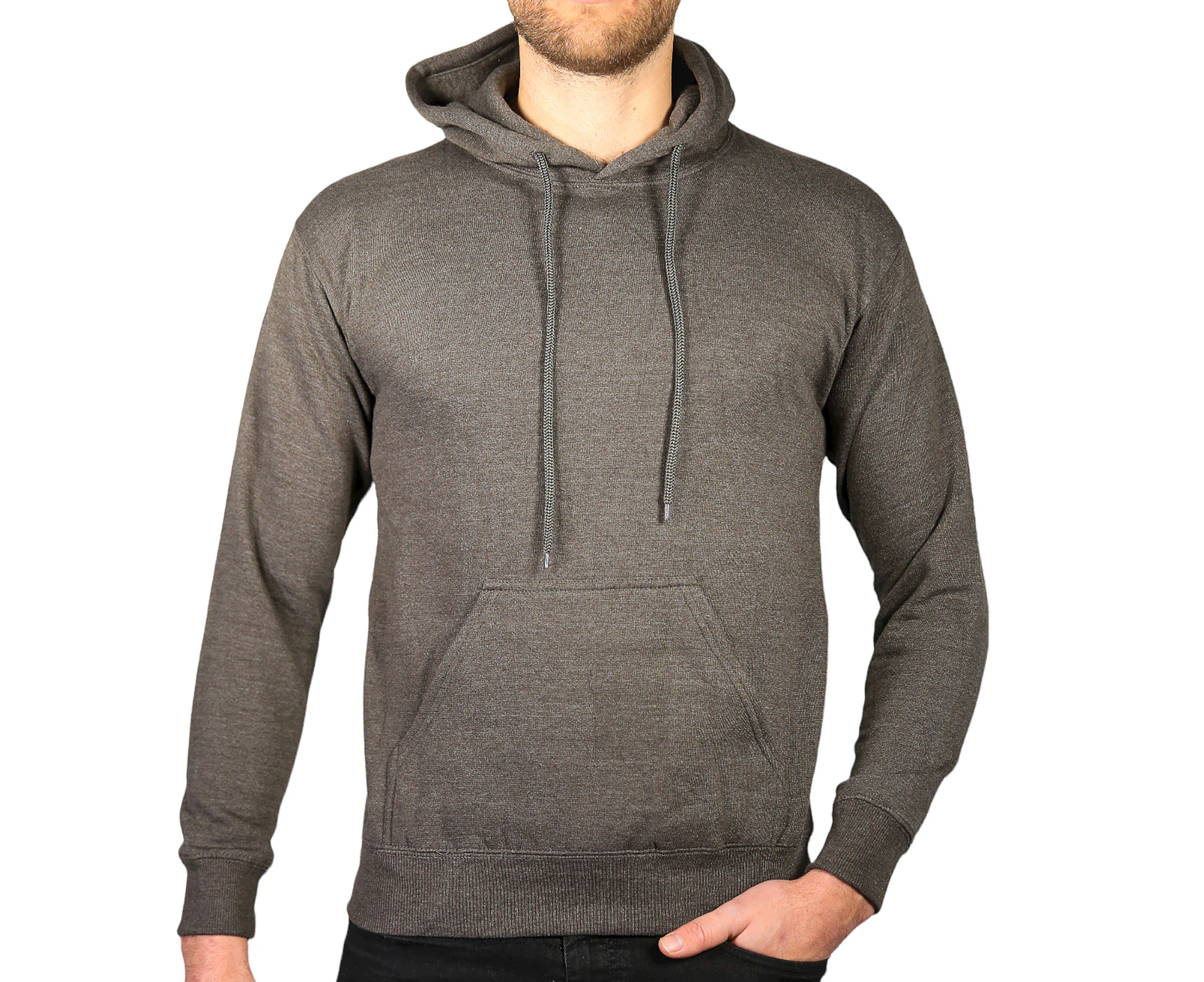 Adult Men's 100% Cotton Fleece Hoodie Jumper Pullover Sweater Warm Sweatshirt - Charcoal Grey