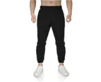 Mens Skinny Striped Track Pants Joggers Gym Casual Sweat Cuffed Trackies Fleece - Black/White Stripe