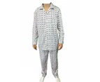 Mens Cotton Pajamas Pyjamas PJs Long Sleeve Shirt Tops + Pants Set Sleepwear - White/Blue
