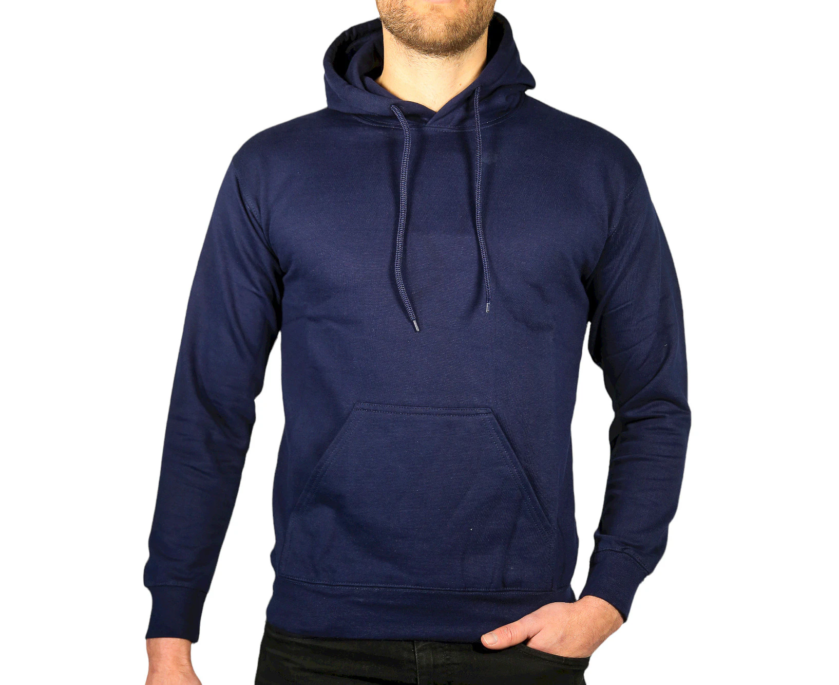 Adult Men's 100% Cotton Fleece Hoodie Jumper Pullover Sweater Warm Sweatshirt - Navy