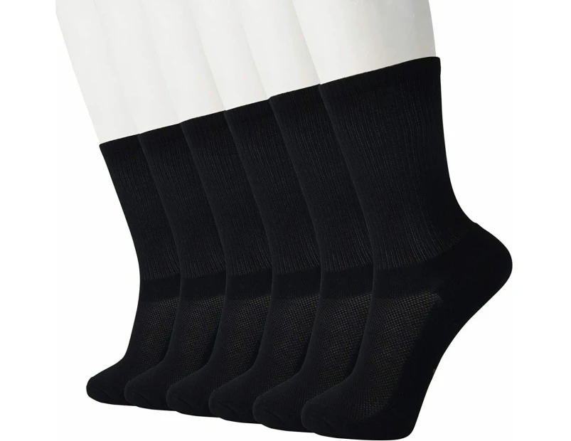 6 Pairs Bamboo Socks Unisex Premium Fiber Sock Super Soft Crew Tennis Sox - Black