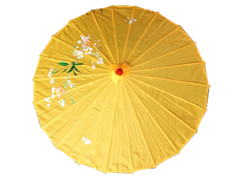 PARASOL UMBRELLA Chinese Japanese Bamboo Flower Pattern Fabric 80cm Diameter - Yellow