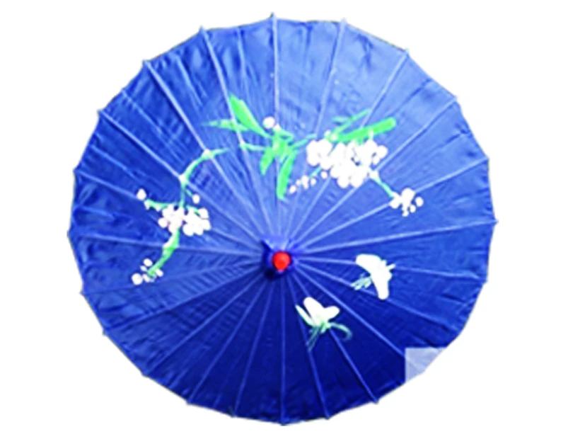 PARASOL UMBRELLA Chinese Japanese Bamboo Flower Pattern Fabric 80cm Diameter - Blue