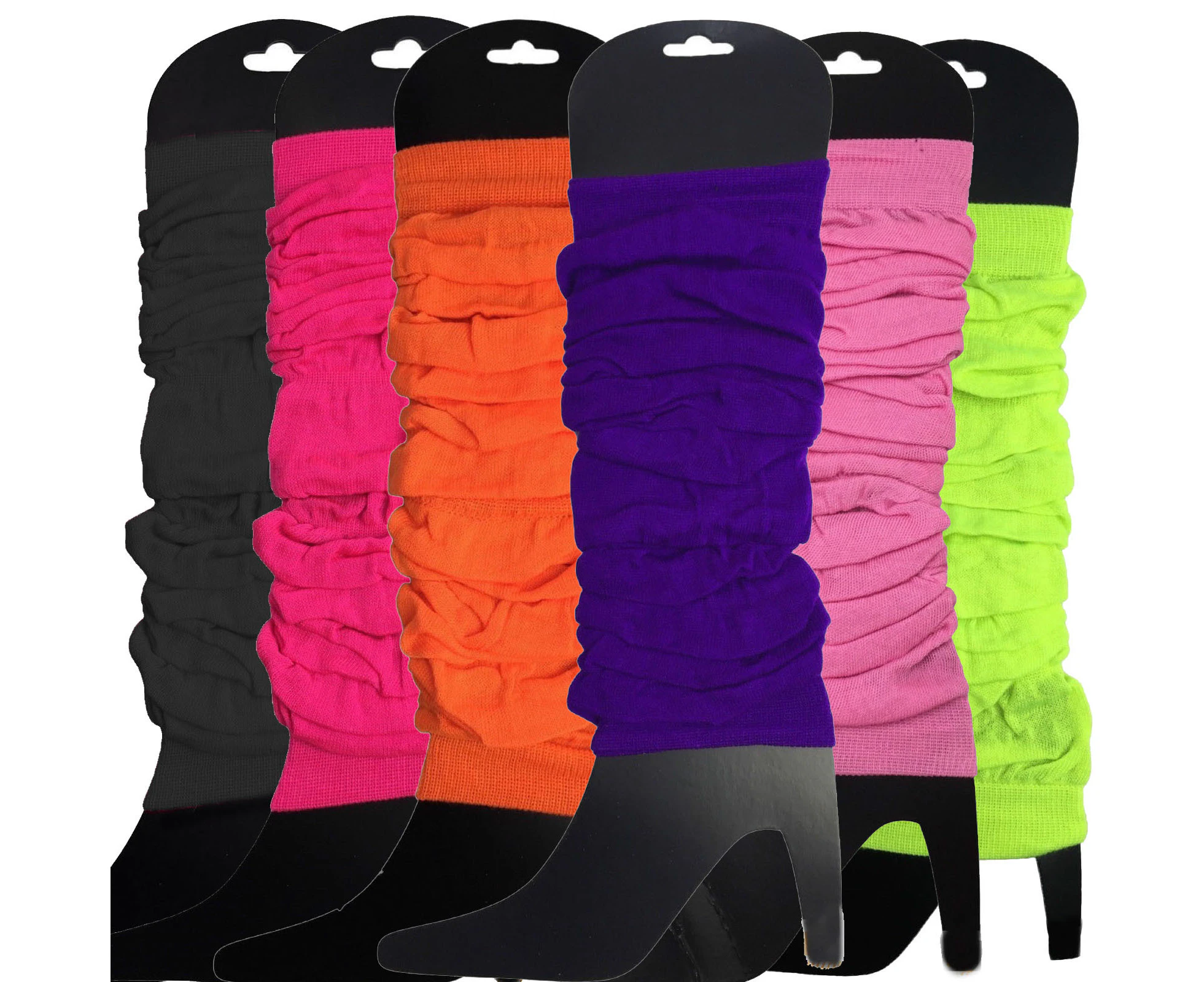 6x LEG WARMERS Knitted Womens Neon Party Knit Ankle Fluro Dance Costume 80s BULK - Assorted Pack