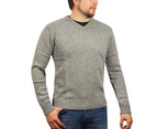 100% SHETLAND WOOL V Neck Knit JUMPER Pullover Mens Sweater Knitted S-XXL - Grey (21)