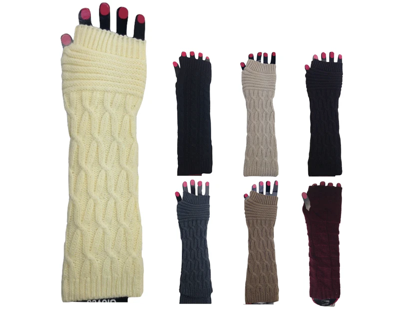 ARM WARMERS Knitted Long Fingerless Gloves Winter Mitten Cover Womens Party - Assorted