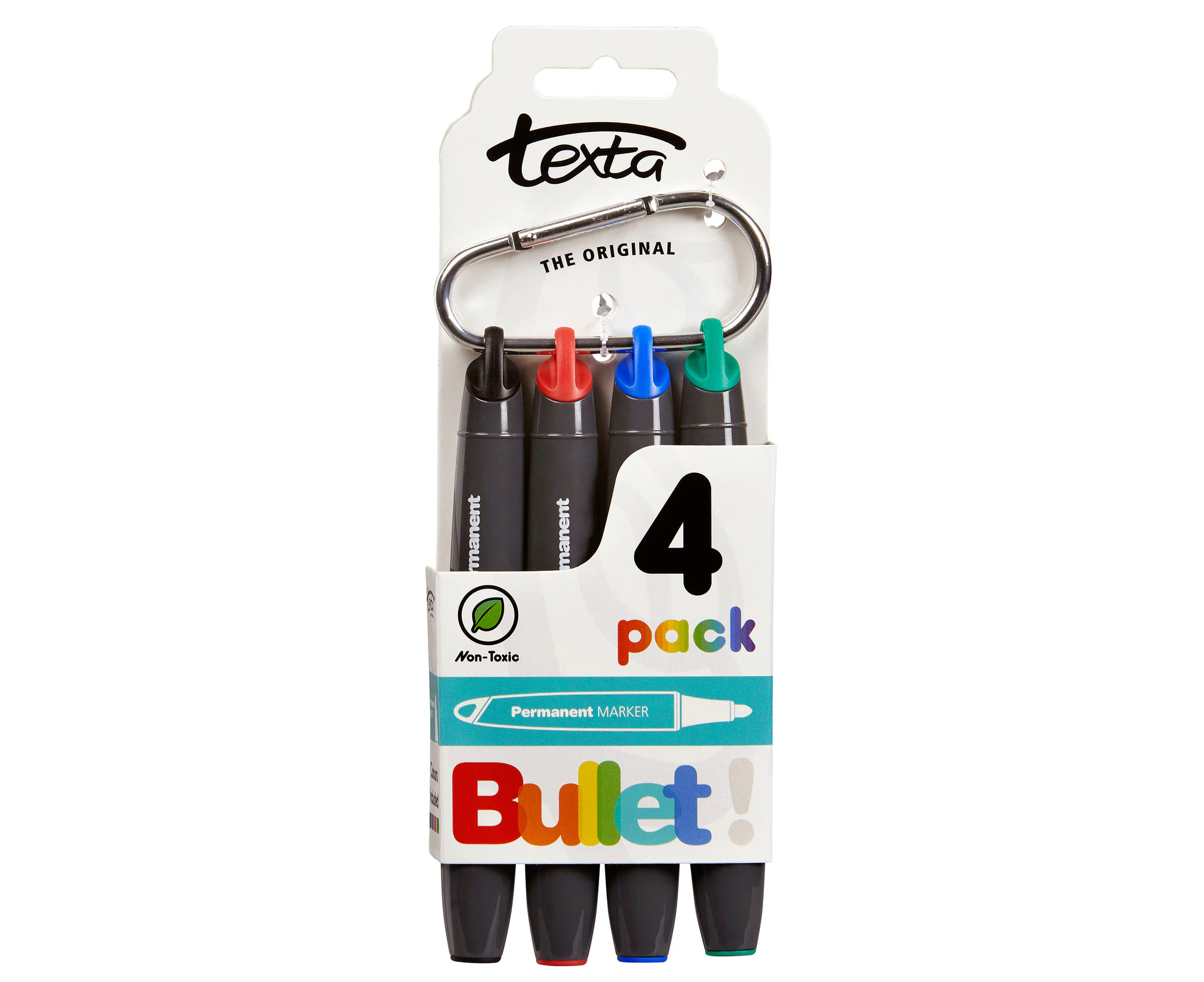 1 x 4pk Texta Permanent Markers 1mm Bullet Nib - Assorted Colours