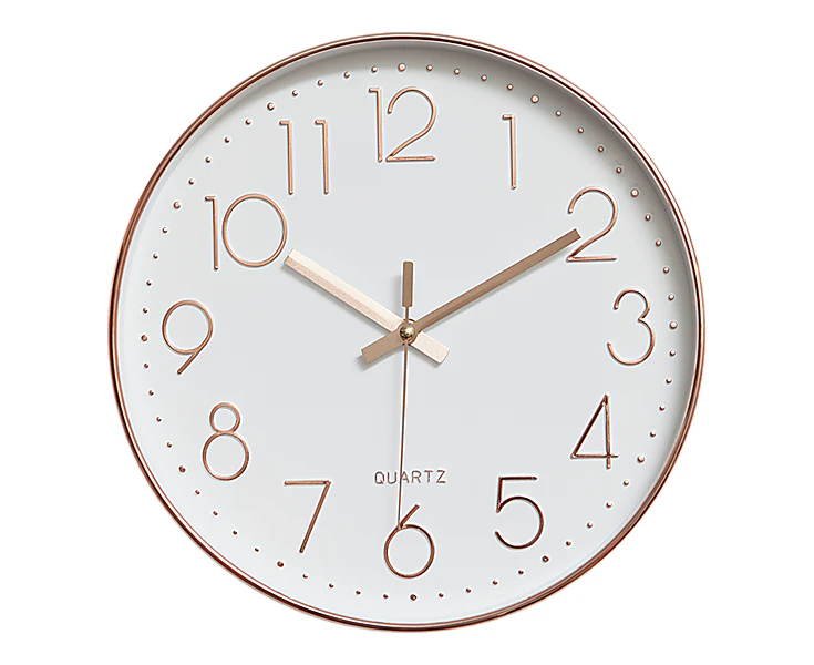 Modern Wall Clock Silent Non-Ticking Quartz Battery Operated Rose Gold