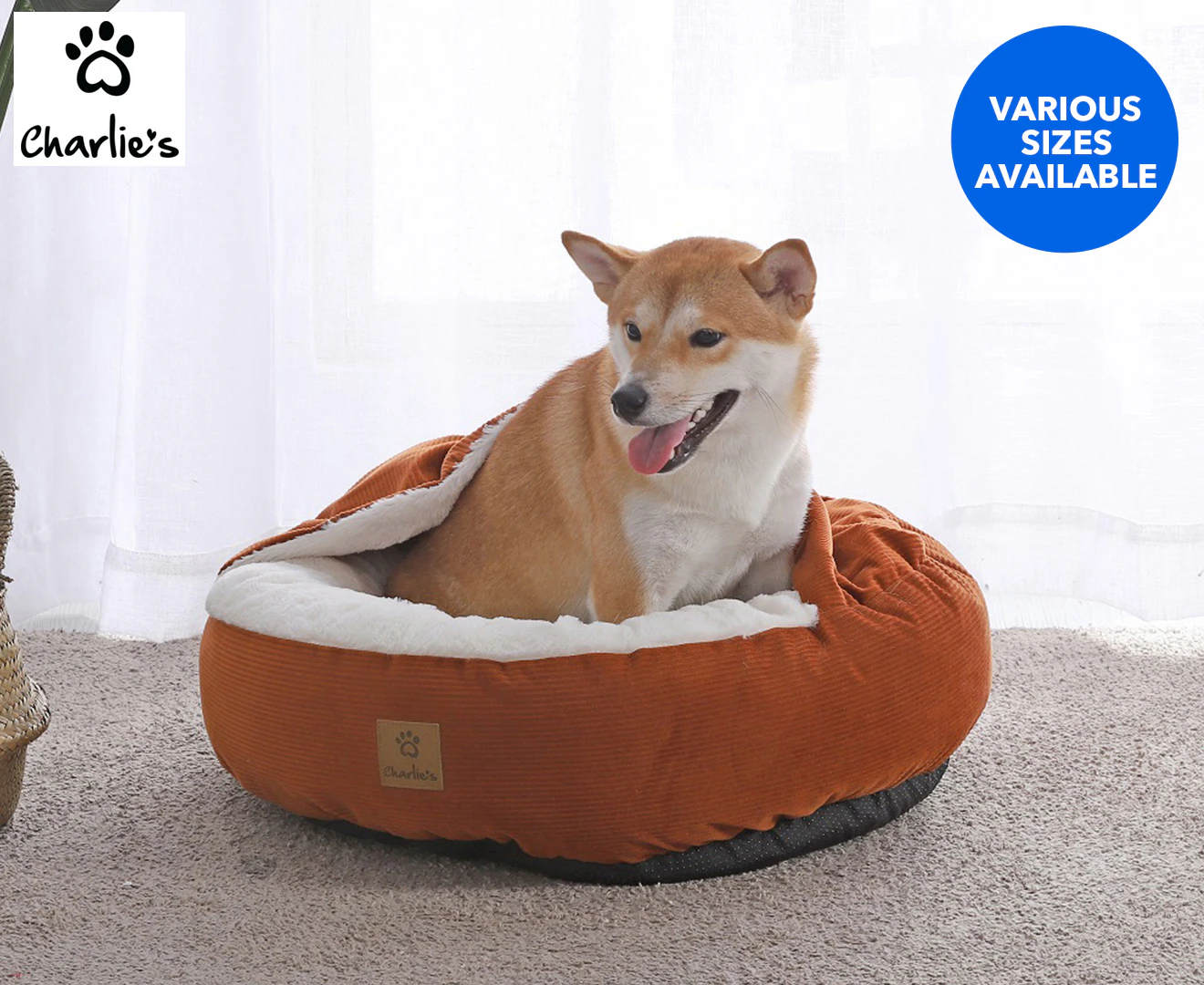 Charlie's Cushioned Snookie Pet Bed - Terracotta