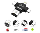 Card Reader, 4 in 1 TF Micro SD Card Adapter External Storage Memory Expansion Helper with Type C, Micro USB, USB 2.0, for Multiple Devices BLACK